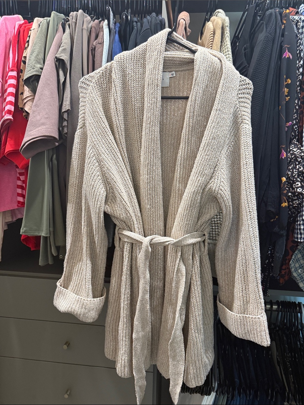 Lush Cream Knit Belted Cardigan